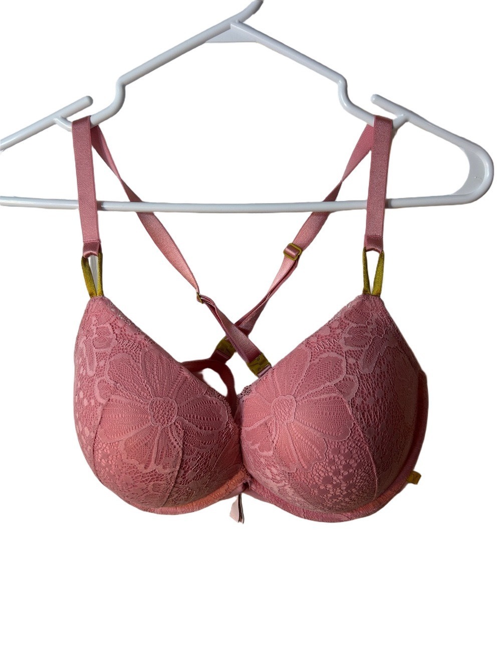 Victoria's Secret Pink Lace Push-Up Bra with Yellow Accents 38D